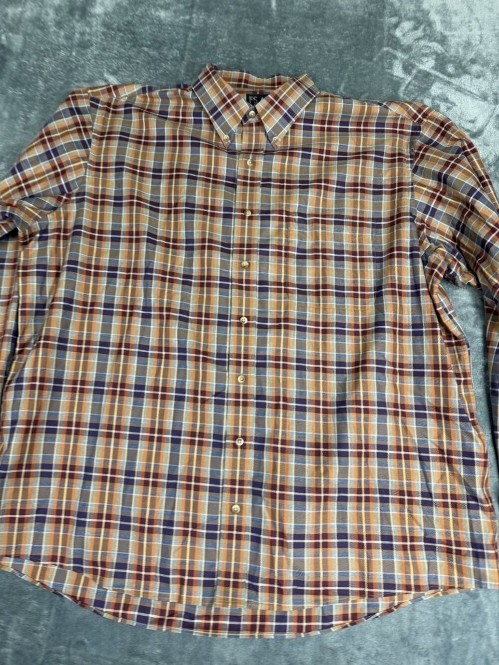 Jos. A. Bank Mens Orange Blue Plaid Long Sleeve Button-Up Shirt XXL